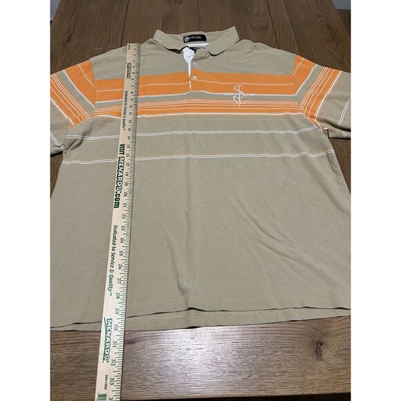 Sean John‎ Polo Shirt Men 3XL Tan Orange White Striped Color Block Y2K Preppy - Picture 5 of 10
